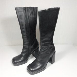 Vintage Y2K Chunky Steve Madden Furnace Black leather boots size 8